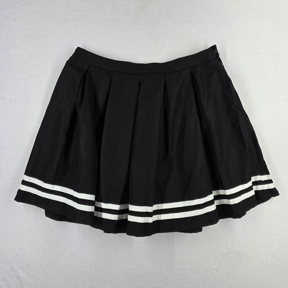 Hot Topic Black Pleated Mini Skirt White Stripes Schoolgirl Goth 11155334 LG - Picture 1 of 10